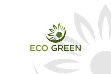 Obraz premium Eco green leaf logo design organic nature green flower plant leaves icon symbol ev