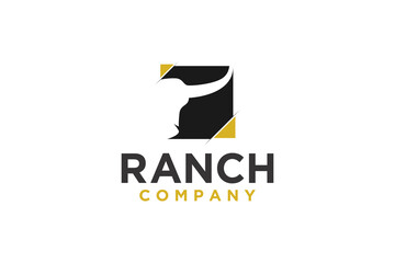 Buffalo head ranch logo design negative space symbol animal icon farm beef cow butcher meat shop