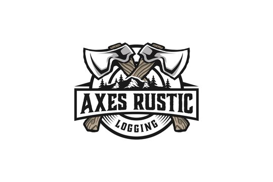 Axes rustic wood work logging logo axe design carpenter badge emblem style 