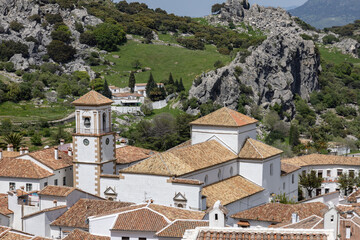 Fototapeta na wymiar Aerial view of Grazalema, considered one of the most beautiful white villages in Spain,