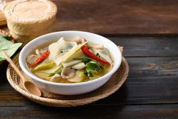 Spicy bamboo shoot soup with mushroom, Local Thai food