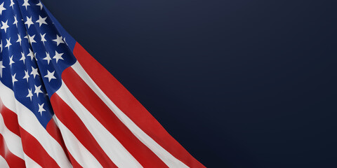 Fototapeta premium USA or American flag on blue background 3D render