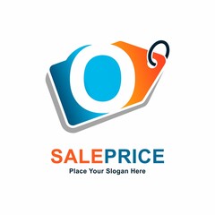 Fototapeta premium Tag price letter O vector logo template. Suitable for business, web shop, online store and Vector paper style typeface for best price tag.