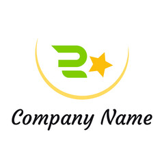 simple green letter R and star for logo company design