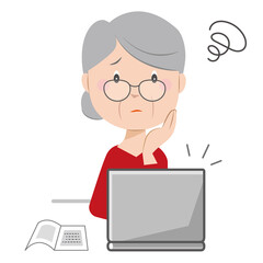 インターネットのトラブルで困っている高齢者
