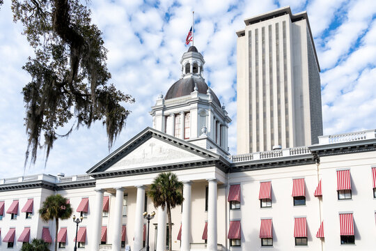 Tallahassee, FL, USA - February 11, 2022: Florida State Capitol building in Tallahassee, FL, USA. The Florida State Capitol is a Capitol Complex that provides headquarters for state government.