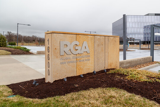 Chesterfield, MO, USA - March 24, 2022: RGA (Reinsurance Group of America) Global Headquarters in Saint Louis, MO, USA. RGA is an American company for a global life and health reinsurance entity.