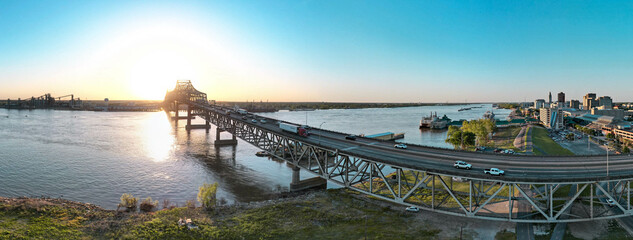 Sunset through Mississippi River Bridge Baton Rouge, Louisiana
