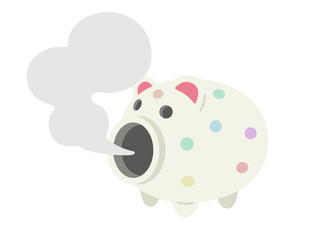 火のついた、豚の器の蚊取り線香のイラスト