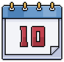 Pixel art calendar with date 10. Day 10. Holiday day 10 vector icon for 8bit game on white background
