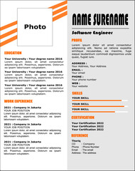 simple orange resume cv template design