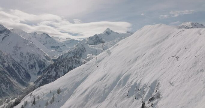 Drone Flight In Winter Over Kitzsteinhorn Mountain