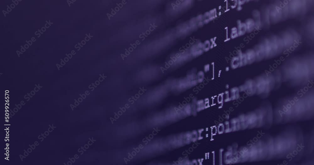 Fototapete 4K Close up shot programming tag coding on screen. Background concept for programming and coding web development.