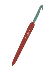 Vector isolated element. Crochet hook. Handmade work. Knitting. Color image on a white background. The print is used for packaging design.