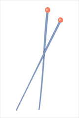 Vector isolated element. Knitting needles. Handmade work. Knitting. Color image on a white background. The print is used for packaging design.