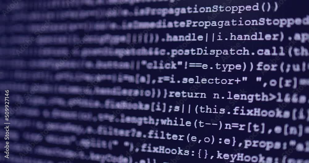 Fototapete 4K Close up shot programming tag coding on screen. Background concept for programming and coding web development.