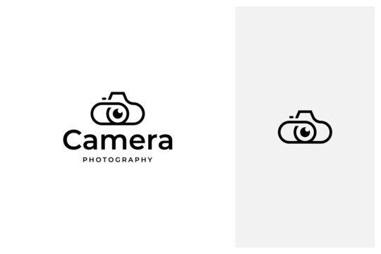 camera vector logo design illustration in line art style