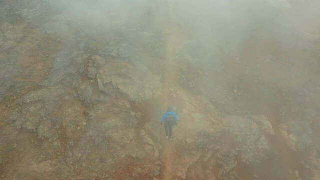 Aerial View of the Steaming Hverir Geothermal Area Near Lake Myvatn. Iceland 