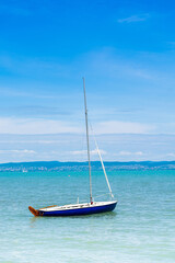 Hungary, lake Balaton, beautiful summer landscape with boats on the water
