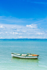 Hungary, lake Balaton, beautiful summer landscape with boats on the water