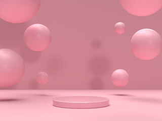3D abstract render.Pink platform for product display interior podium place with empty for awards ceremony use for Recommend products, promote products design on pink pastel background
