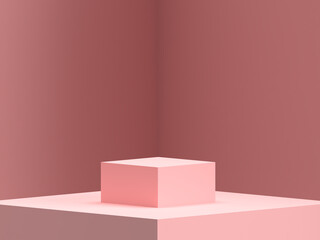 3D abstract render.Pink platform for product display interior podium place with empty for awards ceremony use for Recommend products, promote products design on pink pastel background