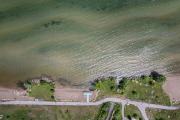 Innisfil beach views with green water patterns looking Down