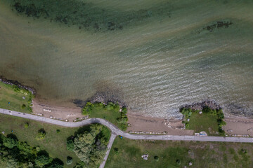 Innisfil beach views with green water patterns looking Down