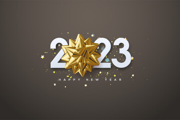 Obraz na płótnie Canvas 2023 happy new year with gold numbers and ribbon