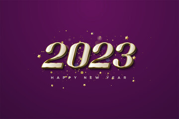 new year 2023 with classic white numbers wrapped in gold