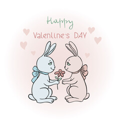 Cute cartoon lovesick bunnies. Valentine's Day greeting card design.