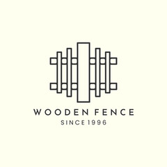 wooden fence with line art style logo icon template design. housing, farm, vector illustration