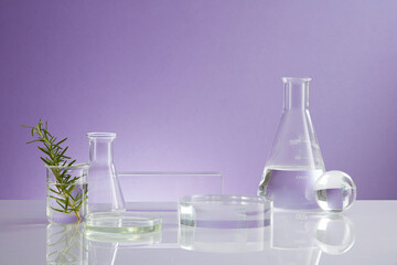 Front view of science working with chemical reaction in chemistry laboratory . liquid in...