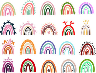 Set pastel stylish trendy rainbows. vector illustrations