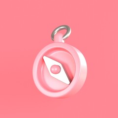 3D compass minimal style on pink background. 3d render illustration