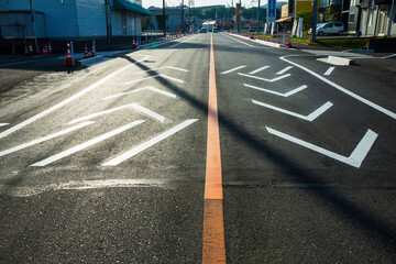 道路工事中の路面塗装