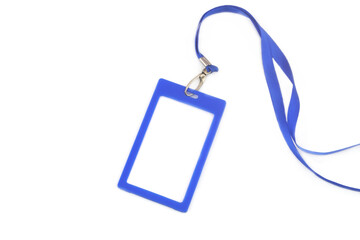 Blank blue badge isolated on white background. Copy space for text.	