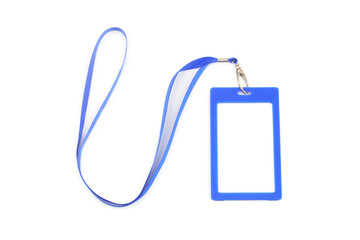 Blank blue badge isolated on white background. Copy space for text.	