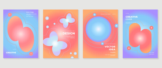 Fluid gradient background vector. Cute and minimal style posters with blue and orange color, circle shapes, butterfly. Modern gradient wallpaper design for social media, idol poster, banner, flyer. - obrazy, fototapety, plakaty