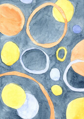 navy blue, yellow and orange abstract line color watercolor background for decoration on retro style artwork.