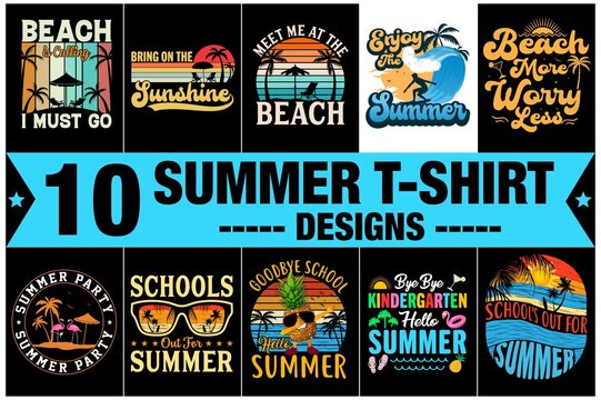 Summer T-shirt Designs bundle beach ocean surfing vector pack