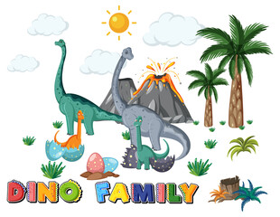 Obraz premium Dinosaur family with forest objects