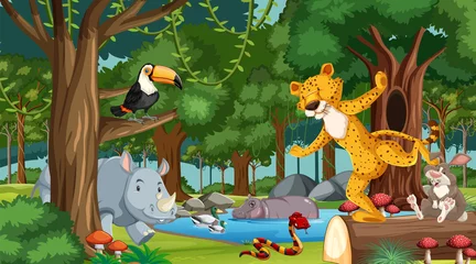 Cartoon wild animals in the forest © blueringmedia