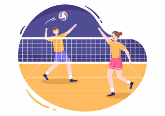 Volleyball Player on the Attack for Sport Competition Series Indoor in Flat Cartoon Illustration