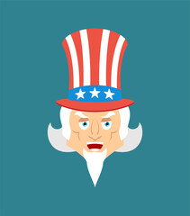 Uncle Sam happy emoji. Man merry emotions. Uncle Sam Joyful. Vector illustration