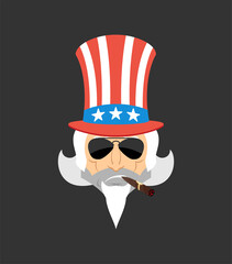 Uncle Sam Cool serious avatar of emotions. Man smoking cigar emoji. Uncle Sam strict.