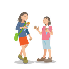 アイスクリームを食べながら歩く子供たち