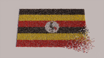 Ugandan Flag formed from a Crowd of People. Banner of Uganda on White.
