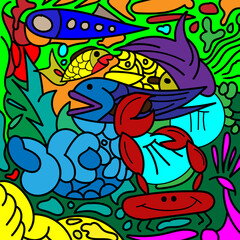 Obraz na płótnie Canvas abstract design animal sea art doodle