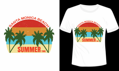 Santa Monica Beach Summer T-shirt Design Vector Illustration